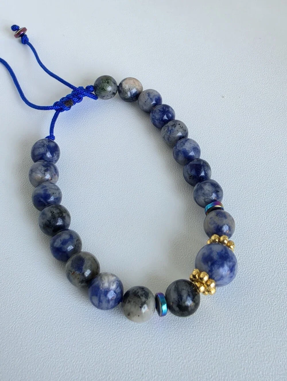 Handmade Blue Sodalite Adjustable Gemstone Beaded Bracelet Boho Unisex